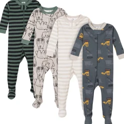 4-Pack Baby & Toddler Boys Bears & Construction Trucks Snug Fit Footed Cotton Pajamas