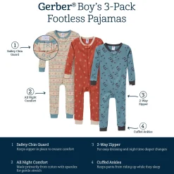 3-Pack Baby & Toddler Boys Buffalo Snug Fit Footless Pajamas