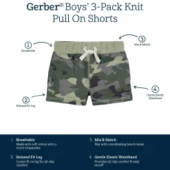 3-Pack Baby & Toddler Boys Color Me Camo Pull-On Knit Shorts