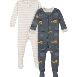2-Pack Baby & Toddler Boys Construction Trucks Snug Fit Footed Cotton Pajamas