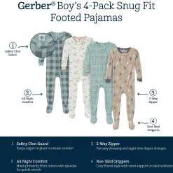 4-Pack Baby & Toddler Boys Desert Animals Snug Fit Footed Pajamas