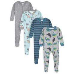 4-Pack Baby & Toddler Boys Dino & Artic Animals Snug Fit Footed Cotton Pajamas