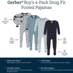 4-Pack Baby & Toddler Boys Music Snug Fit Footed Pajamas
