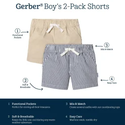 2-Pack Baby & Toddler Boys Navy Stripe and Khaki Twill Shorts