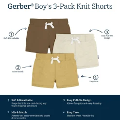 3-Pack Baby & Toddler Boys Neutrals Knit Shorts