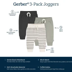 3-Pack Baby & Toddler Boys Stripe, Black, & Grey Jogger Pants