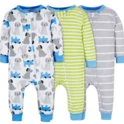 3-Pack Baby & Toddler Boys Stripes & Doggies Snug Fit Footless Pajamas