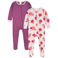 2-Pack Baby & Toddler Girls Apple Bouquets Snug Fit Footed Cotton Pajamas