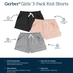 3-Pack Baby & Toddler Girls Black, Pink, & Grey Knit Shorts