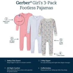 3-Pack Baby & Toddler Girls Ditsy Floral Snug Fit Footless Pajamas