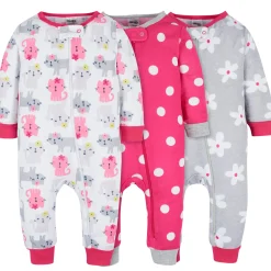 3-Pack Baby & Toddler Girls Dots & Kitties Snug Fit Footless Pajamas