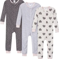 3-Pack Baby & Toddler Girls Hearts Snug Fit Footless Pajamas