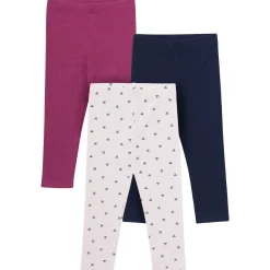3-Pack Baby & Toddler Girls Pink Bows, Blue & Purple Ribbed Leggings