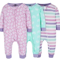 3-Pack Baby & Toddler Girls Rainbow Floral Snug Fit Footless Pajamas