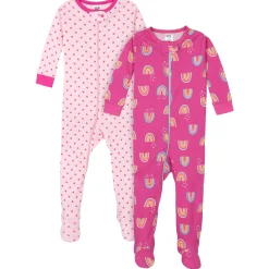 2-Pack Baby & Toddler Girls Rainbows Snug Fit Footed Cotton Pajamas