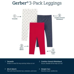 3-Pack Baby & Toddler Girls Red, Blue and Polka Dot Leggings