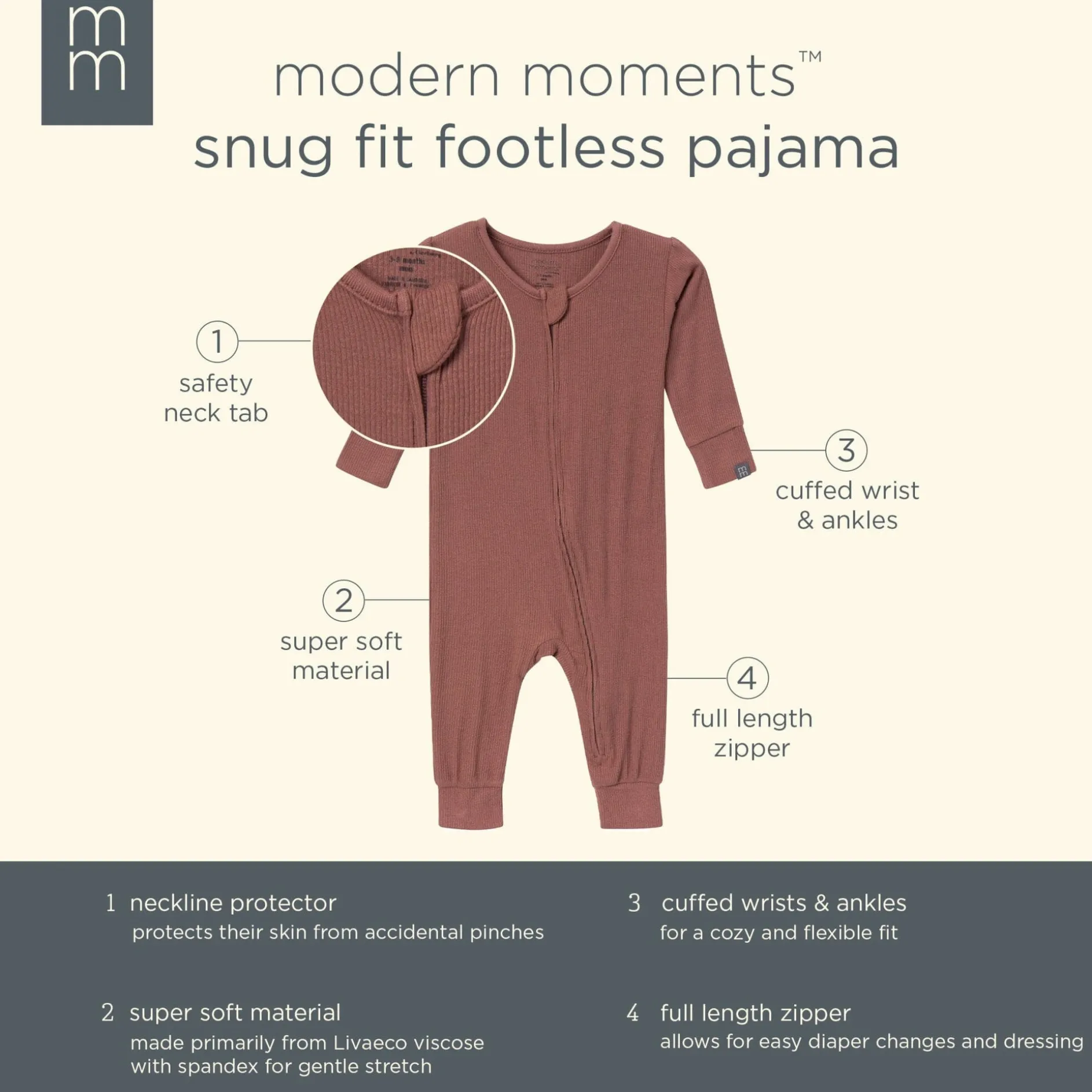 2-Pack Baby & Toddler Neutral Beige Cowboy Viscose Snug Fit Footless Pajamas