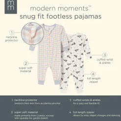 2-Pack Baby & Toddler Neutral Blue Plaid Viscose Snug Fitting Footless Pajamas