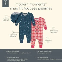 2-Pack Baby & Toddler Neutral Blue Umbrella Viscose Snug Fitting Footless Pajamas