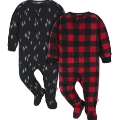 2-Pack Baby & Toddler Neutral Buffalo Plaid & Trees Fleece Pajamas