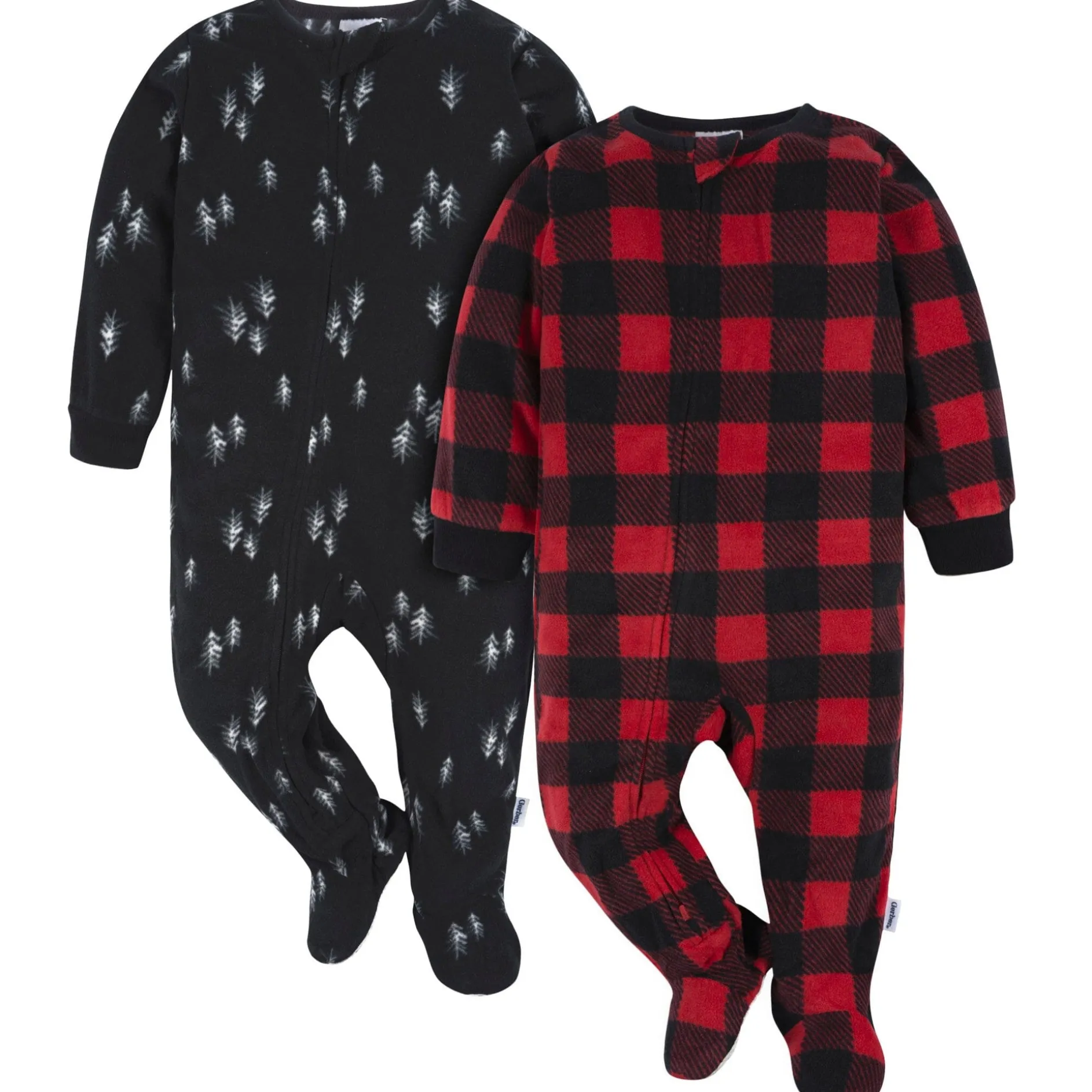 2-Pack Baby & Toddler Neutral Buffalo Plaid & Trees Fleece Pajamas