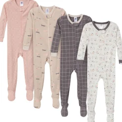 4-Pack Baby & Toddler Neutral Dog Snug Fit Footed Pajamas