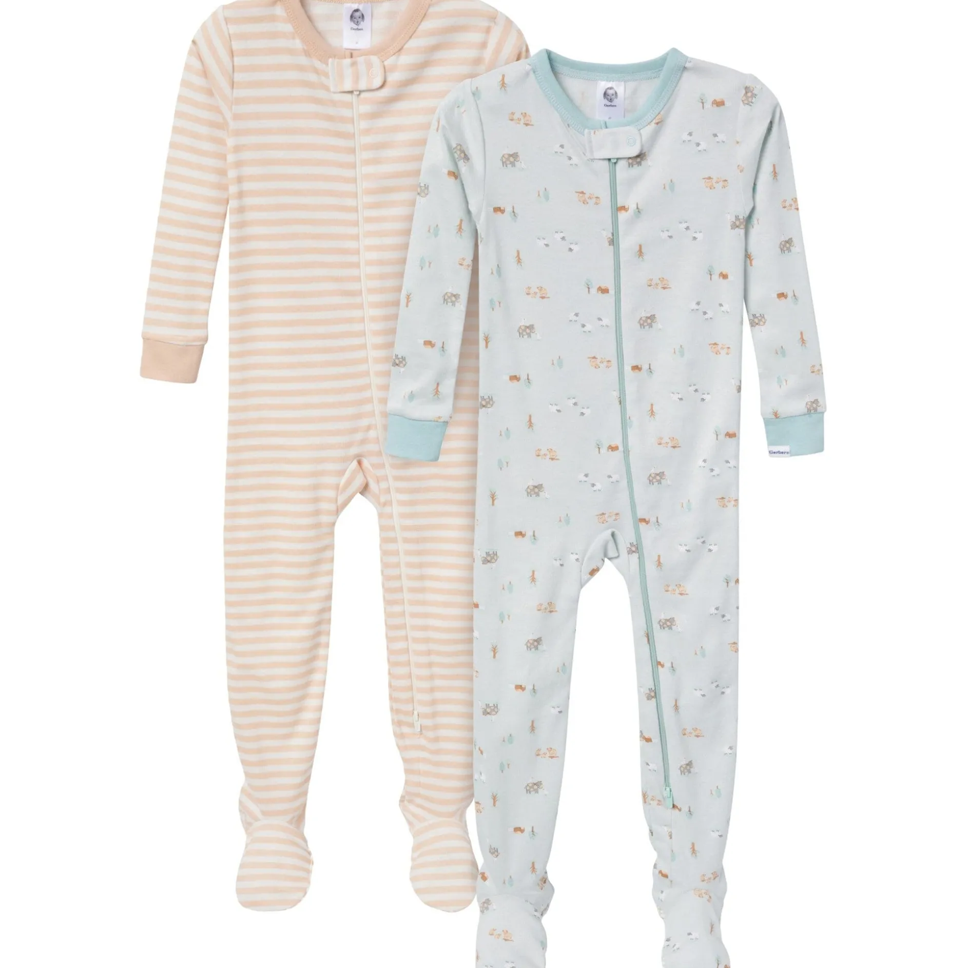 2-Pack Baby & Toddler Neutral Farm Snug Fit Footed Pajamas