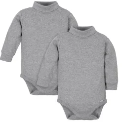 2-Pack Baby & Toddler Neutral Grey Heather Long Sleeve Turtleneck Onesies® Bodysuits