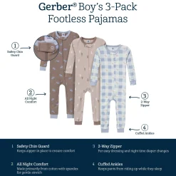 3-Pack Baby & Toddler Neutral Moose & Trees Snug Fit Footless Pajamas