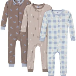 3-Pack Baby & Toddler Neutral Moose & Trees Snug Fit Footless Pajamas