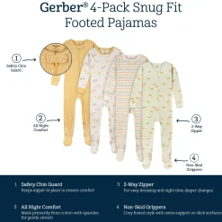 4-Pack Baby & Toddler Neutral Safari Snug Fit Footed Pajamas