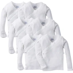 6-Pack Baby White Long-Sleeve Side-Snap Mitten-Cuff Shirts