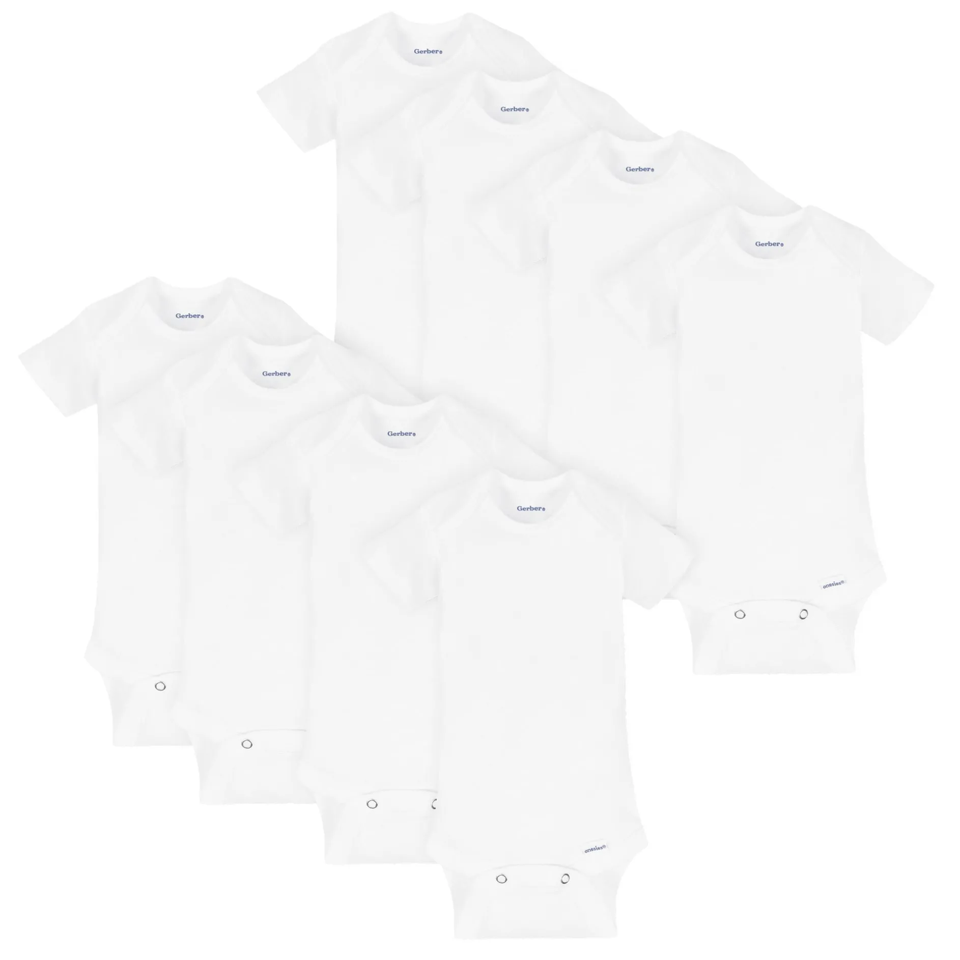 8-Pack Baby White Short-Sleeve Onesies® Bodysuits
