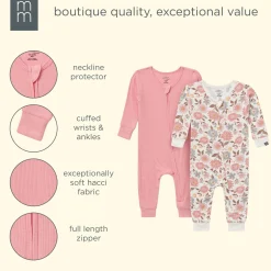2-Pack Girls Peach Floral Viscose Snug Fit Footless Pajamas