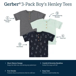 3-Pack Infant and Toddler Boys Anchor Henley T-Shirts