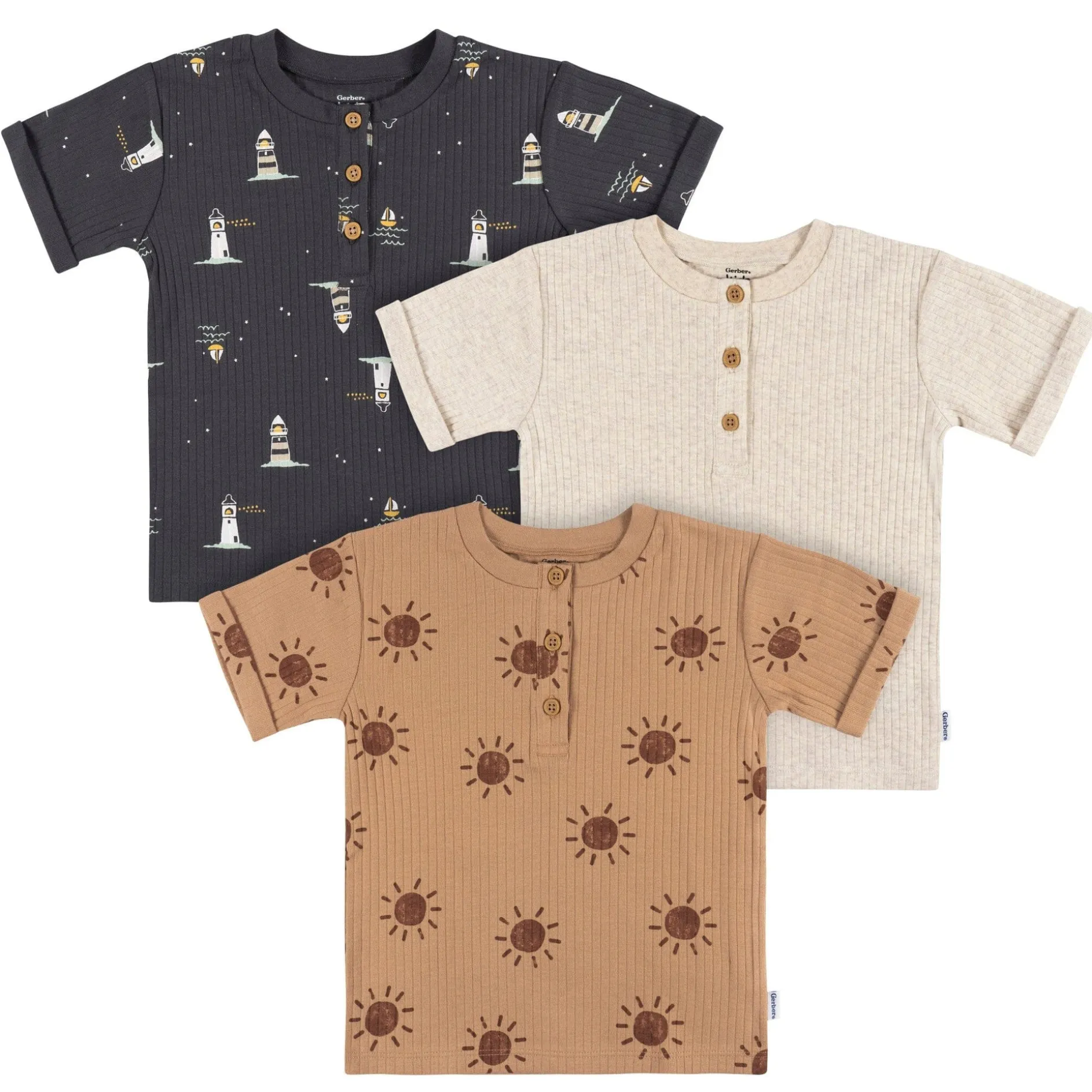 3-Pack Infant and Toddler Boys Sun & Sea Henley T-Shirts