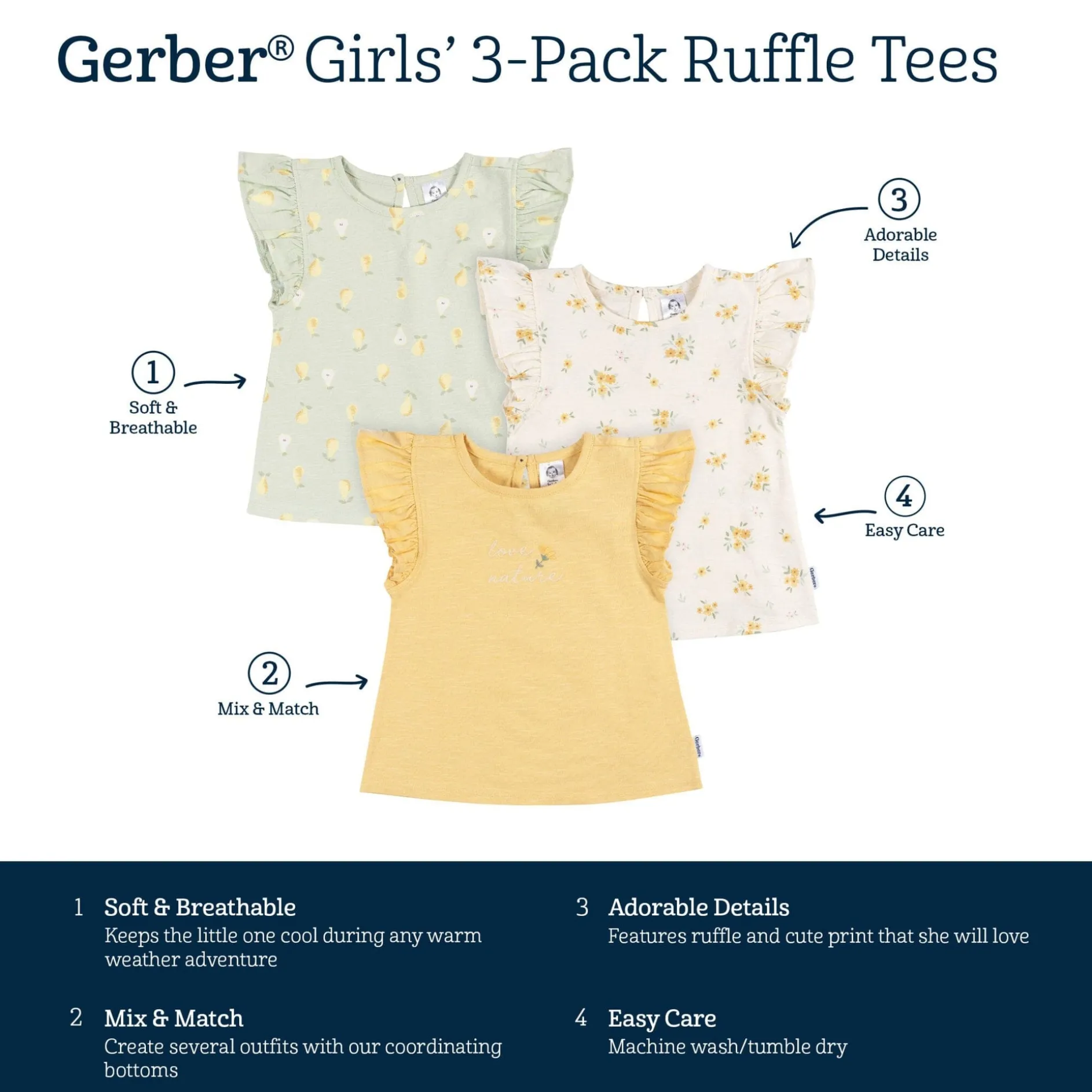 3-Pack Infant and Toddler Girls Love Nature T-Shirts