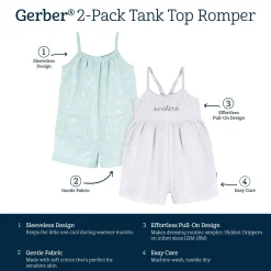 2-Pack Infant and Toddler Girls Light Grey Heather & Sand Dollars Rompers