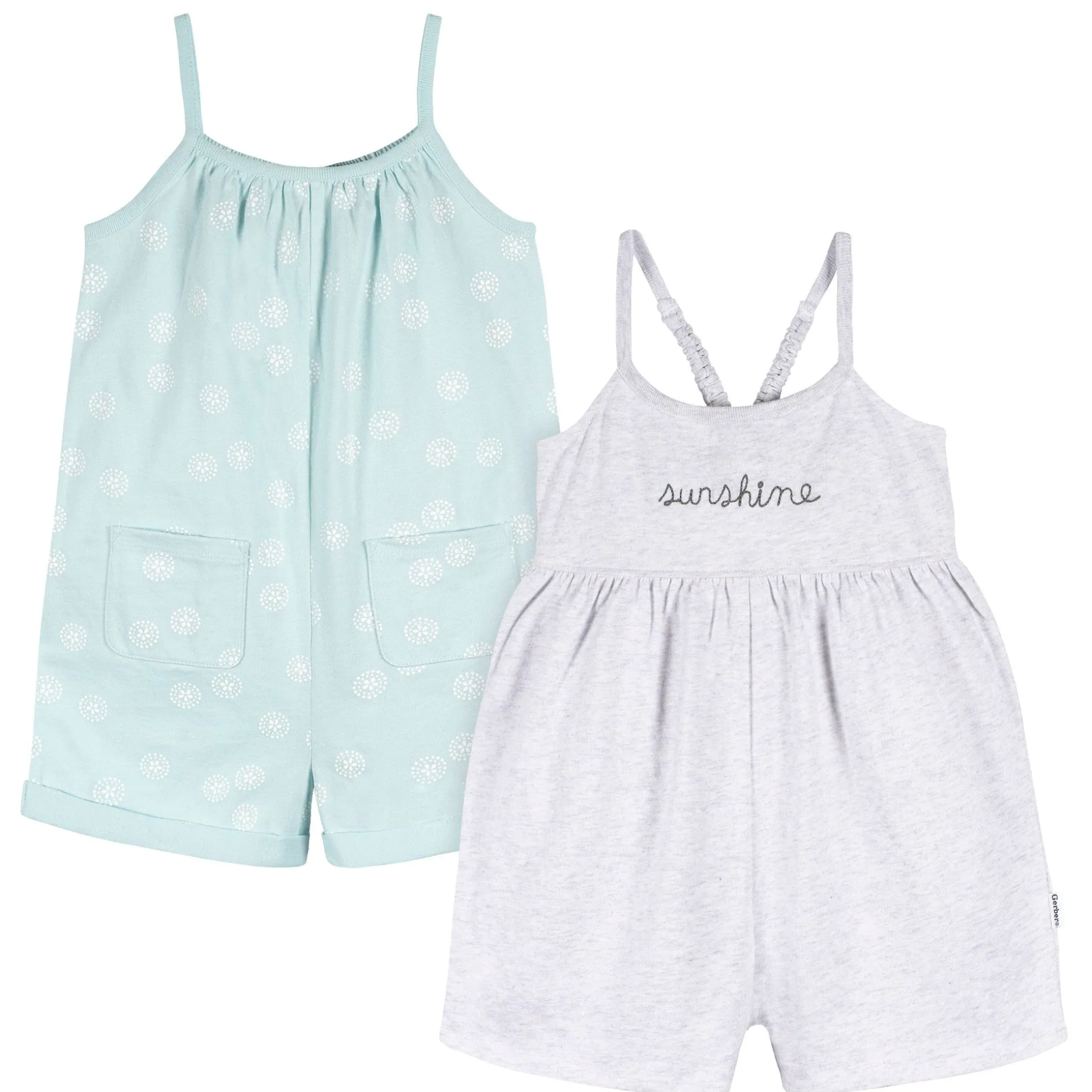 2-Pack Infant and Toddler Girls Light Grey Heather & Sand Dollars Rompers