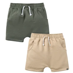 2-Pack Infant & Toddler Boys Dark Green & Light Tan Harem Shorts