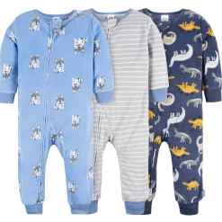3-Pack Infant & Toddler Boys Dogs & Dinos Footless Fleece Pajamas