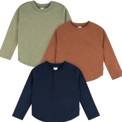 3-Pack Infant & Toddler Boys Green, Brown, & Navy Long Sleeve Shirts
