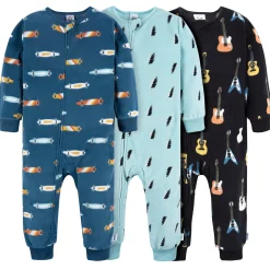 3-Pack Infant & Toddler Boys Skateboards & Guitars Footless Fleece Pajamas