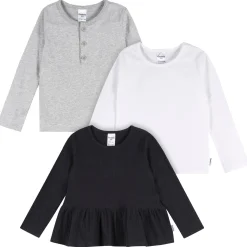 3-Pack Infant & Toddler Girls Black, White, & Grey Long Sleeve Shirts