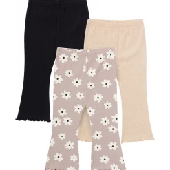 3-Pack Infant & Toddler Girls Brown Flowers, Oatmeal and Black Textured Flare Leggings