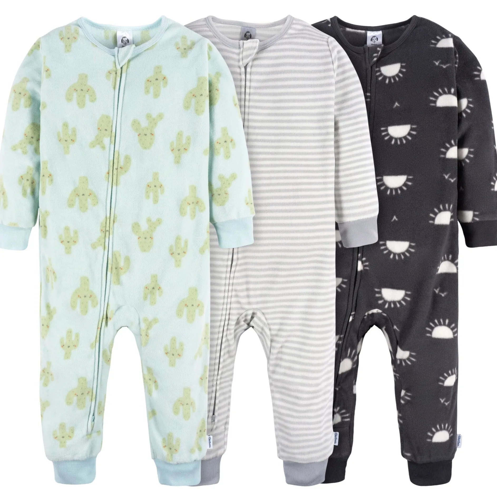 3-Pack Infant & Toddler Neutral Cactus Footless Fleece Pajamas