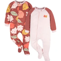 2-Pack Toddler Girls Leaves Fleece Pajamas