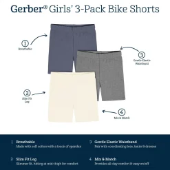 3-Pack Toddler Girls Navy, Dark Gray Heather, & Ivory Bike Shorts