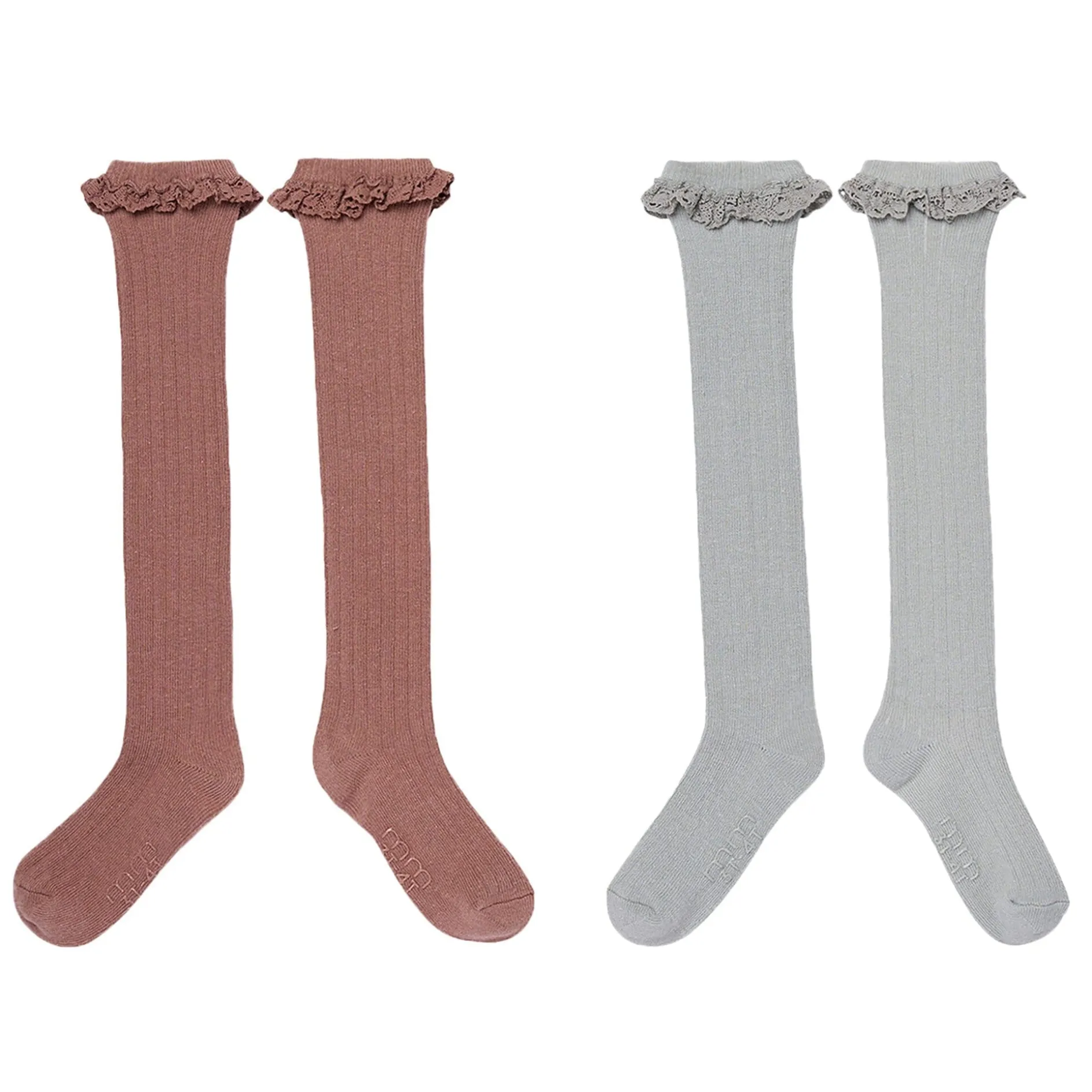 2-Pack Toddler Girls Neutral Lace Knee Socks