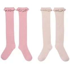 2-Pack Toddler Girls Pink Lace Knee Socks